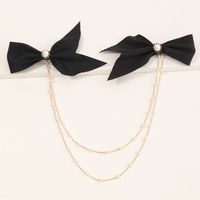 Fashion Korean New Style Simple Bowknot Double Chain Pearl Word Clip main image 1