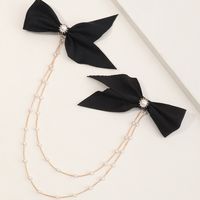 Fashion Korean New Style Simple Bowknot Double Chain Pearl Word Clip main image 5