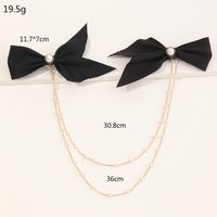 Fashion Korean New Style Simple Bowknot Double Chain Pearl Word Clip main image 6