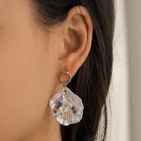 Bohemian Fan-shaped Shell Colored Diamond Pearl Earrings main image 1