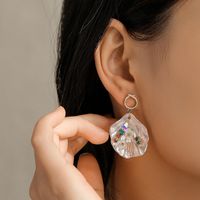 Bohemian Fan-shaped Shell Colored Diamond Pearl Earrings main image 3