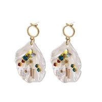 Bohemian Fan-shaped Shell Colored Diamond Pearl Earrings sku image 1