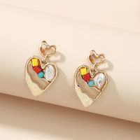 Korean Pearl Gravel Love Earrings Candy Color Heart Earrings main image 3