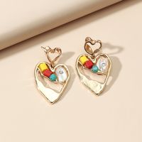 Korean Pearl Gravel Love Earrings Candy Color Heart Earrings main image 5