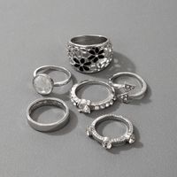 New Fashion Style All-match Hollow Flower Diamond Geometric Triangle Ring Set main image 6