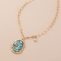 Fashion Irregular Metal Pendant Natural Color Abalone Shell Necklace sku image 1