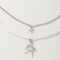 Simple Baroque Style Silver Love Pendant Pearl Dancing Girl Necklace 2-piece Set main image 3