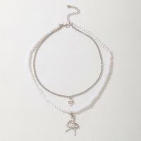 Simple Baroque Style Silver Love Pendant Pearl Dancing Girl Necklace 2-piece Set main image 5