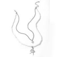 Simple Baroque Style Silver Love Pendant Pearl Dancing Girl Necklace 2-piece Set main image 6