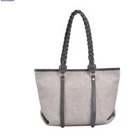 Simple Solid Color Embossed Braided Handle Shoulder Tote Bag main image 3