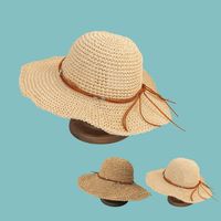 Fashion New Leather Rope Big Eaves Sun-proof Straw Hats Wholesale main image 1