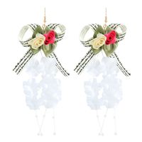 Fashion Mesh Fabric Flower Tassel Bow Earrings main image 1
