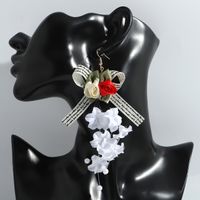 Fashion Mesh Fabric Flower Tassel Bow Earrings main image 4