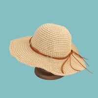 Fashion New Leather Rope Big Eaves Sun-proof Straw Hats Wholesale sku image 1