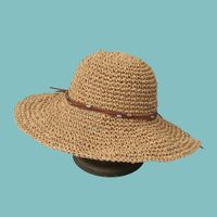 Fashion New Leather Rope Big Eaves Sun-proof Straw Hats Wholesale sku image 2