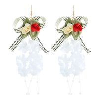 Fashion Mesh Fabric Flower Tassel Bow Earrings sku image 2