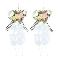 Fashion Mesh Fabric Flower Tassel Bow Earrings sku image 7