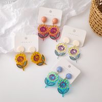 Korean Retro Graffiti Hand-painted Acrylic Flower Earrings main image 6