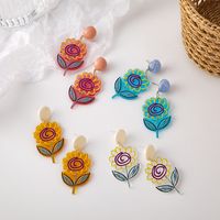 Korean Retro Graffiti Hand-painted Acrylic Flower Earrings main image 5