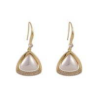 Korean Style Retro Micro-embellished Diamond Triangle Pearl Earrings main image 6