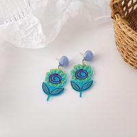 Korean Retro Graffiti Hand-painted Acrylic Flower Earrings sku image 1