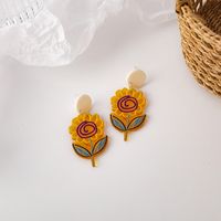 Korean Retro Graffiti Hand-painted Acrylic Flower Earrings sku image 2