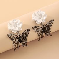 Korean Style Black And White Contrast Color Butterfly Flower Earrings sku image 3