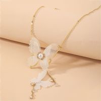 Fashion Style New Pearl Diamond Butterfly Pendant Necklace sku image 1