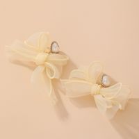 Korean Style Pearl Diamond Heart Bow Earrings sku image 1