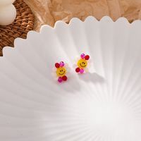 Exquisite Crystal Sun Flower Smiley Face Earrings sku image 1