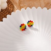 Exquisite Crystal Sun Flower Smiley Face Earrings sku image 2