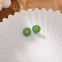 Exquisite Crystal Sun Flower Smiley Face Earrings sku image 5