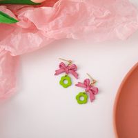 Fashion Cute Pink Bowknot Flower Earrings sku image 1