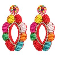 Creative Ethnic Style Color Geometric Cloth Rice Bead Earrings sku image 1
