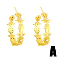 Creative Eyes Smiley Palm Leaves C-shaped Zircon Earrings sku image 1