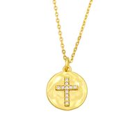 Fashion Coin Cross Diamond Pendant Necklace sku image 1