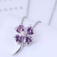 Korean Inlaid Zirconium Four-leaf Necklace sku image 2