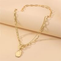 Fashion Style New Double-layer Chain Ot Buckle Metal Geometric Pendant Necklace main image 2