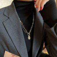 Fashion Style New Double-layer Chain Ot Buckle Metal Geometric Pendant Necklace main image 3
