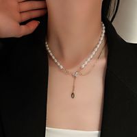 Retro Rhinestone Love Pearl Pendant Necklace main image 5