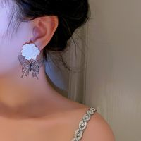 Korean Style Black And White Contrast Color Butterfly Flower Earrings main image 4