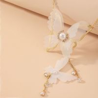 Fashion Style New Pearl Diamond Butterfly Pendant Necklace main image 5