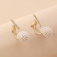 Korean Style Diamond Pearl Ball Earrings main image 2