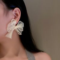 Korean Style Pearl Diamond Heart Bow Earrings main image 4
