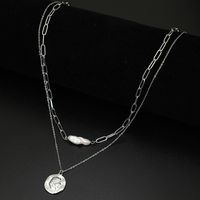 Korean Ot Buckle Pearl Multilayer Stainless Steel Necklace main image 4