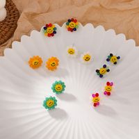 Exquisite Crystal Sun Flower Smiley Face Earrings main image 1