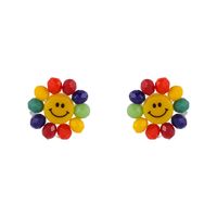 Exquisite Crystal Sun Flower Smiley Face Earrings main image 3