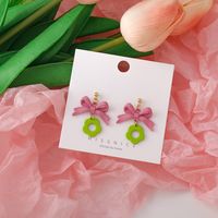 Fashion Cute Pink Bowknot Flower Earrings main image 3