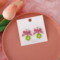 Fashion Cute Pink Bowknot Flower Earrings main image 4
