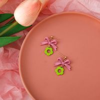 Fashion Cute Pink Bowknot Flower Earrings main image 5
